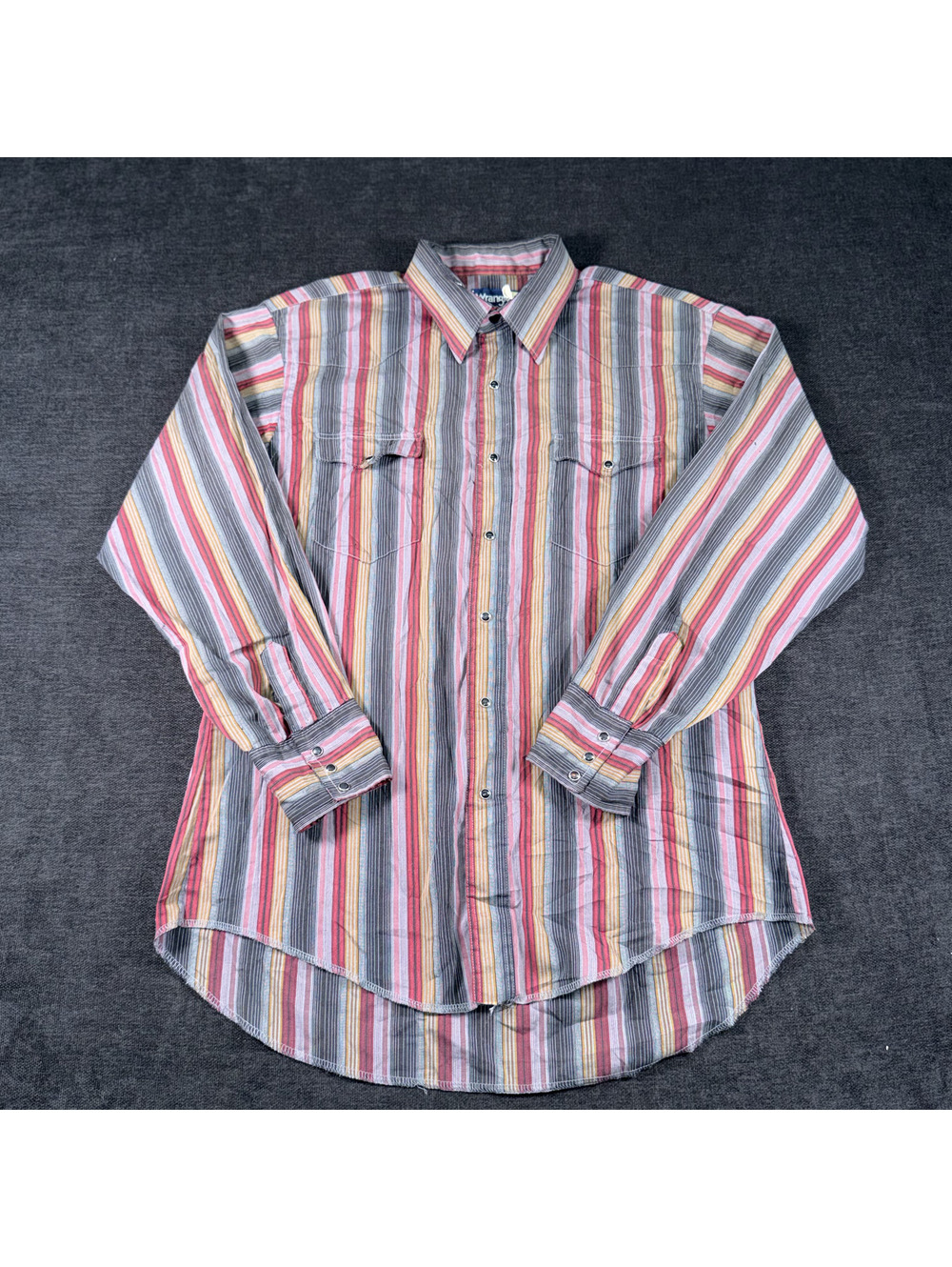 Wrangler Cowboy Cut Regular Fit Striped Button-Up Shirt X-Long Tails 15 1/2-35